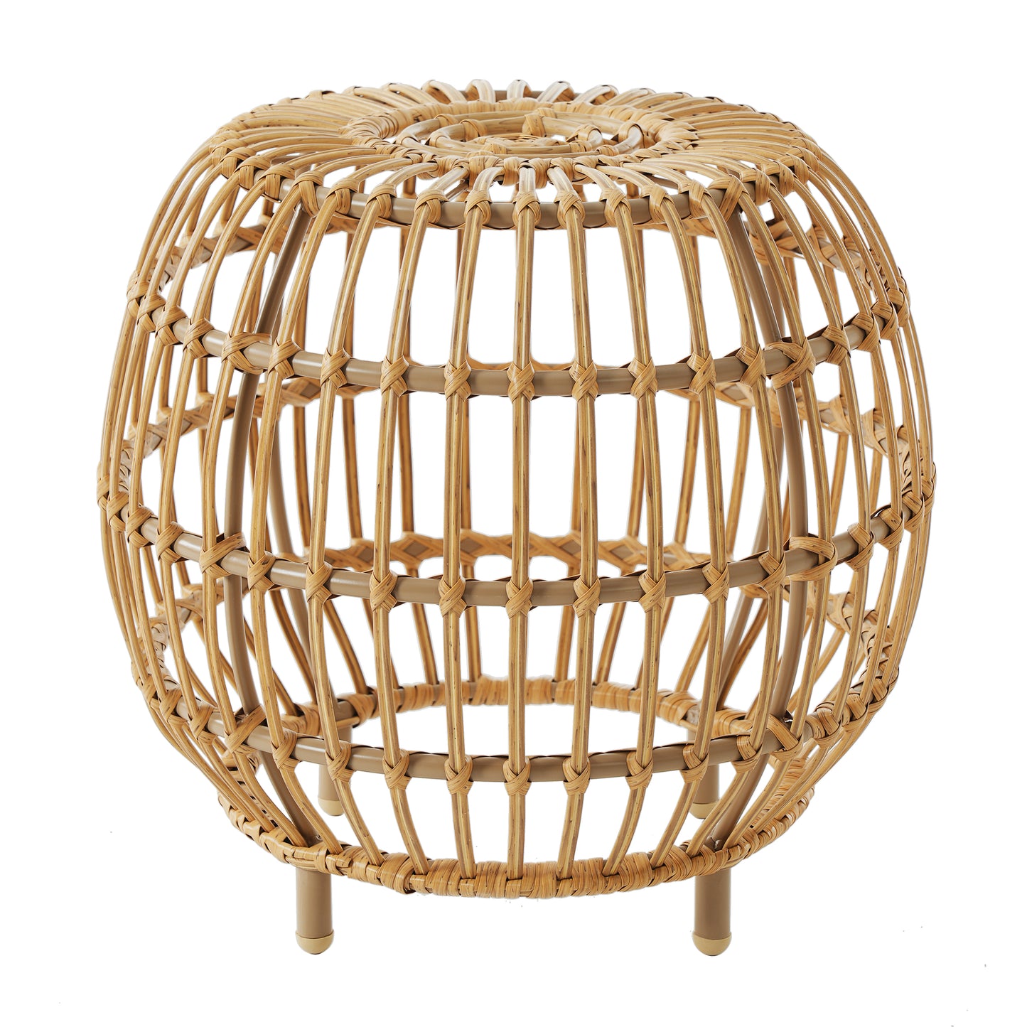 OTTAWA Side Table-Bohemian Faux Rattan Weave Accent Table for Indoor Outdoor Use, Handcrafted Round Side Table for Living Room, Patio, Garden,Light Brown Color
