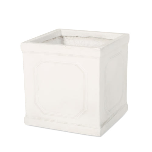 13.75 in. Antique White Lightweight Concrete MgO Floor Planter, Faux-Stone Appearance for Flowers, Herbs and Vegetables
