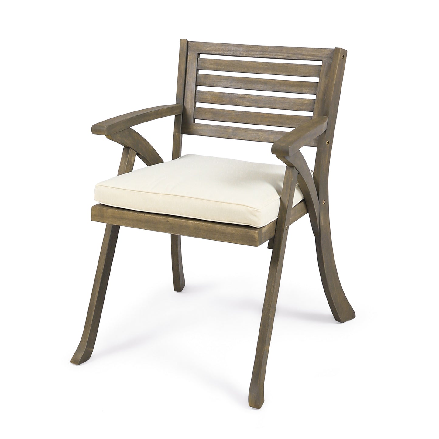 Helen Outdoor Acacia Wood Dining Chair, Gray and Crème(Set of 2)
