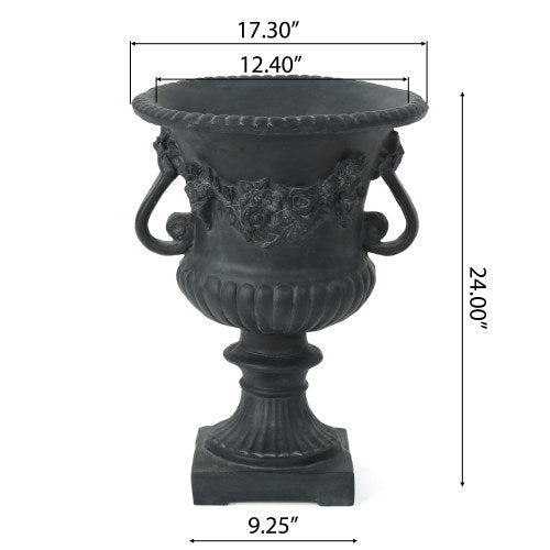 18.8 in. Black Magnesium Stone Oxide Round Outdoor Patio Garden Planter and Square Base