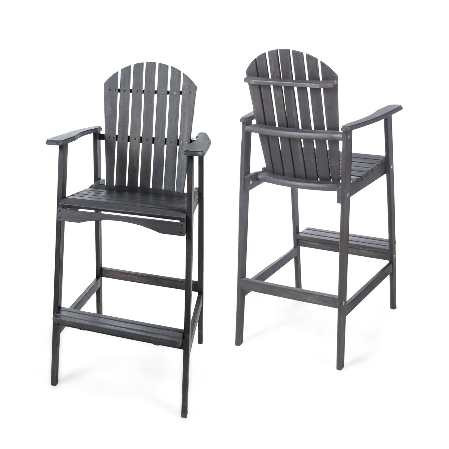 Outdoor Acacia Wood Adirondack Barstools, Set of 2, Dark Gray