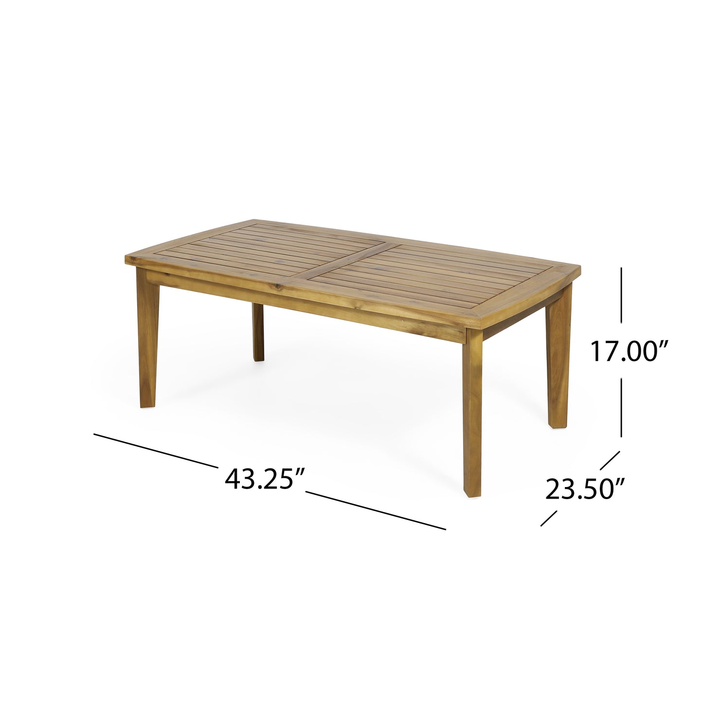 Outdoor Acacia Wood Rectangular Coffee Table, Teak, 43.25" W x 23.50" D x 17.00" H