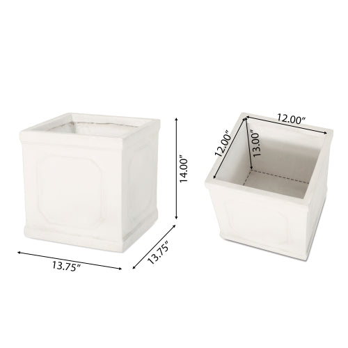 13.75 in. Antique White Lightweight Concrete MgO Floor Planter, Faux-Stone Appearance for Flowers, Herbs and Vegetables