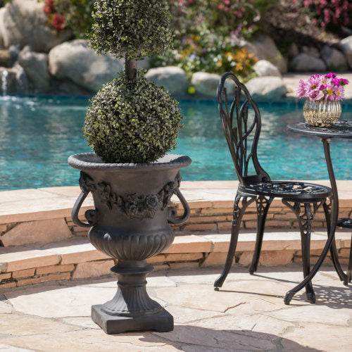 18.8 in. Black Magnesium Stone Oxide Round Outdoor Patio Garden Planter and Square Base