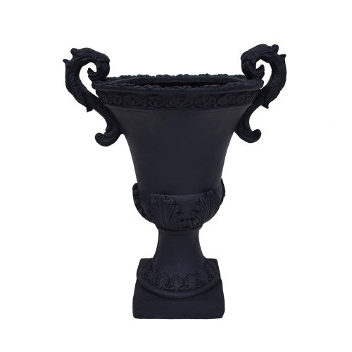 15 in. W x 19 in. H Large Concrete Urn Planter With Drainage Hole, Black