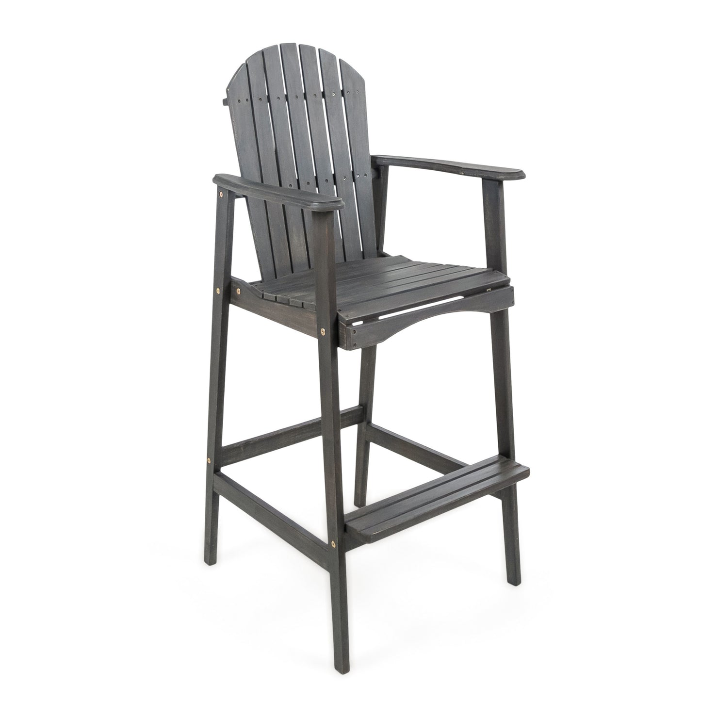 Outdoor Acacia Wood Adirondack Barstools, Set of 2, Dark Gray