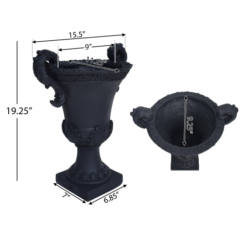 15 in. W x 19 in. H Large Concrete Urn Planter With Drainage Hole, Black