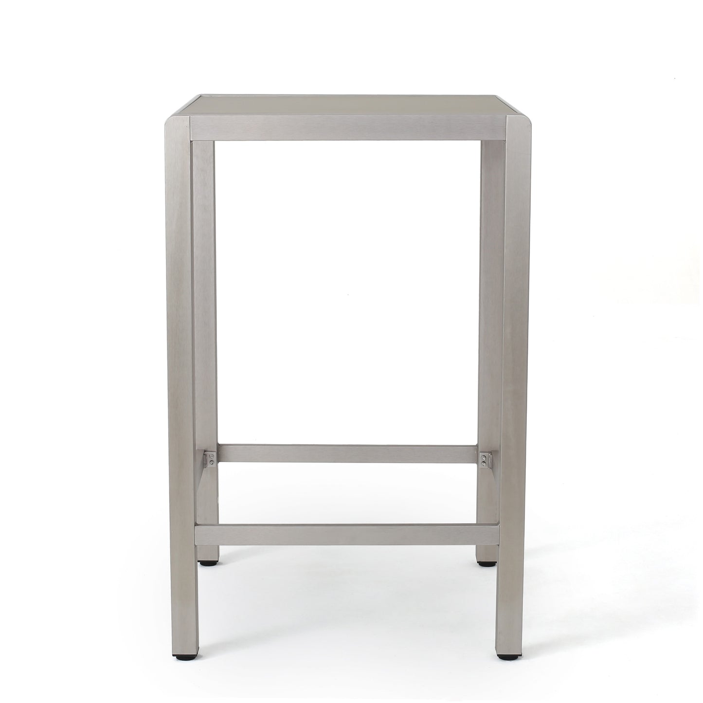 43" Outdoor Aluminum Frame Bar Table with Glass Table Top, Grey Finish