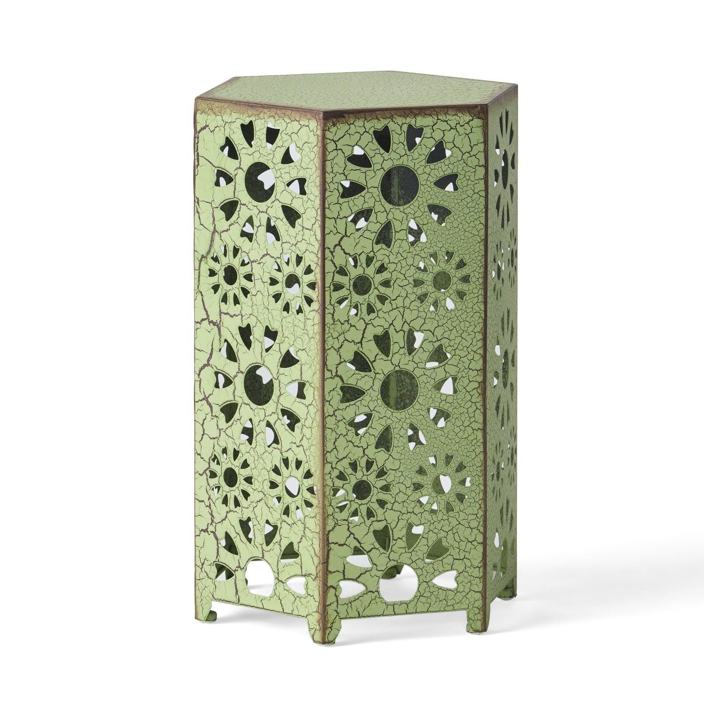 Galore 14" Side Table with Sunburst Cut Out Design, Green