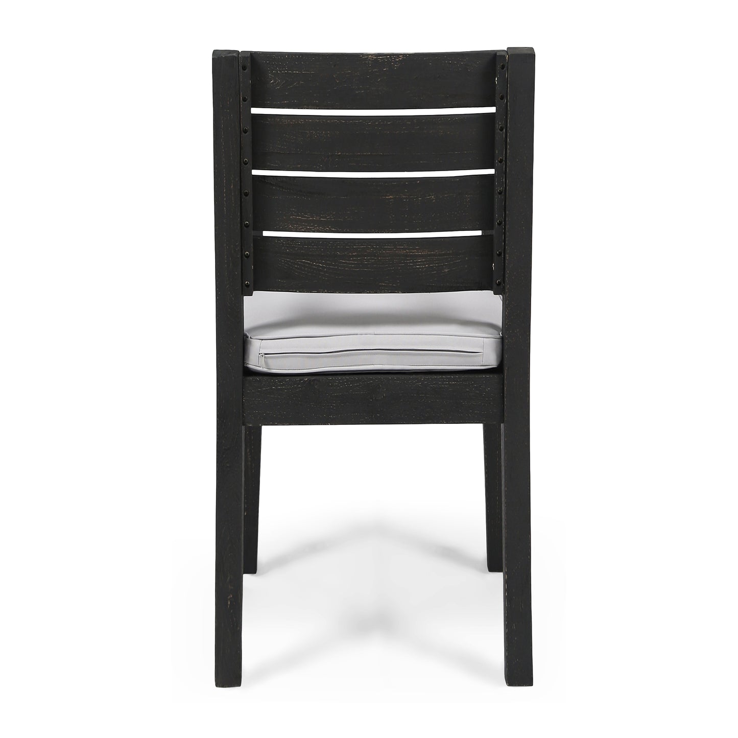 Outdoor Acacia Wood Armless Dining Chair with Cushions (Set of 2) , Sandblasted Dark Gray + Light Gray