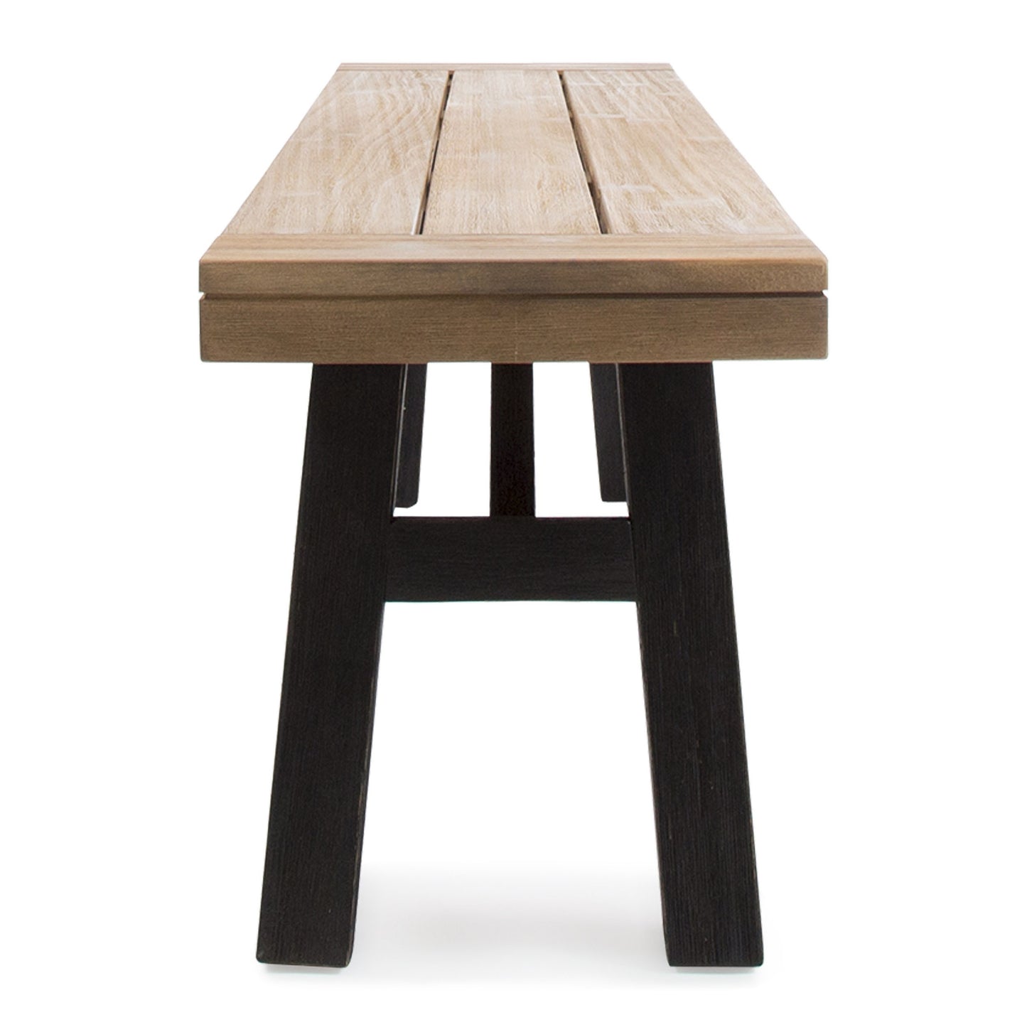 Outdoor Bench with Slat Panel Design and Acacia Wood Frame, Natural and Grey