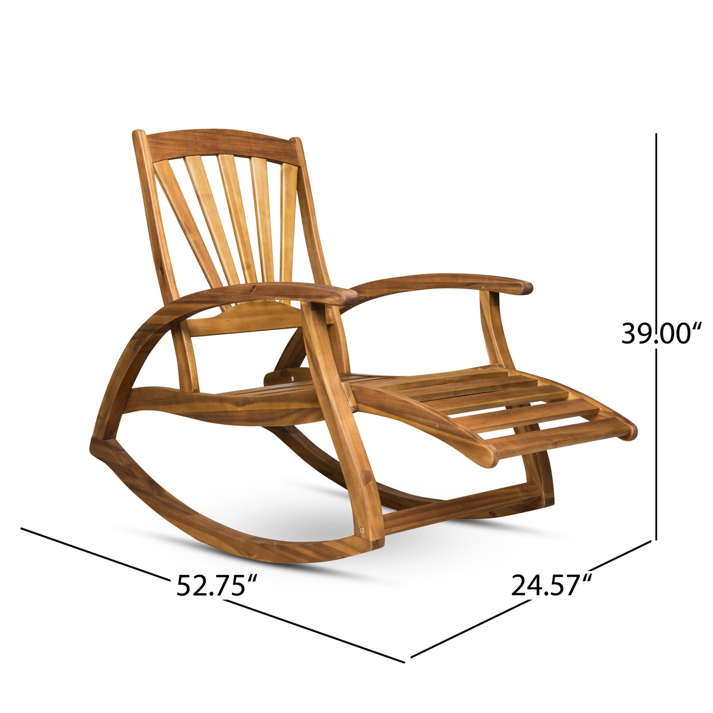Outdoor Acacia wood Rocking Chair with Retractable foot panel,Rocker Patio Rocking Chair for Porch, Patio, Balcony,