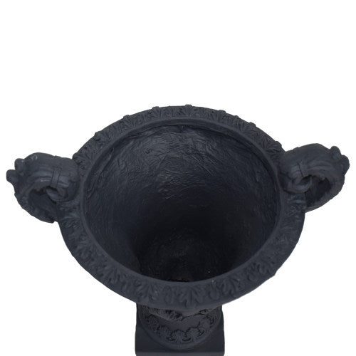 15 in. W x 19 in. H Large Concrete Urn Planter With Drainage Hole, Black
