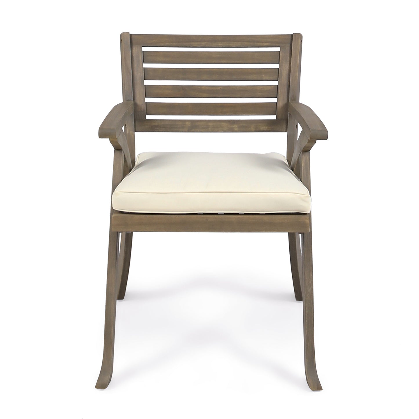 Helen Outdoor Acacia Wood Dining Chair, Gray and Crème(Set of 2)
