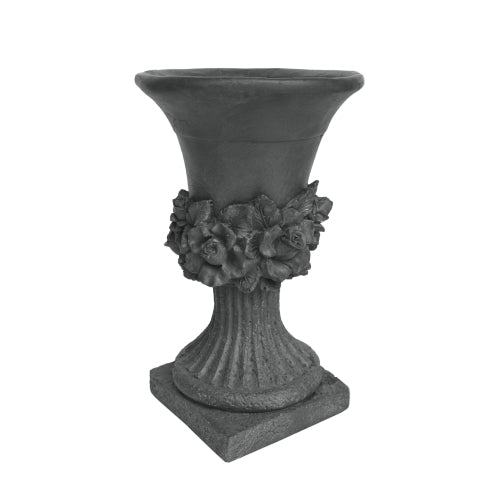 11.75 in. W x 19.5 in. H Gray Garden Urn Planter, Lightweight Concrete Plant Planter, Antique-Inspired Design