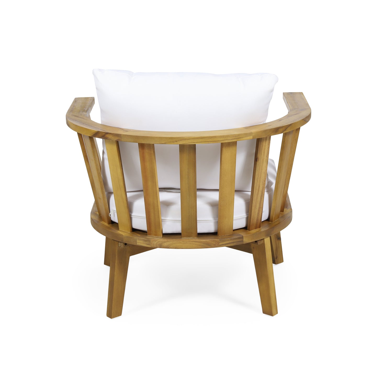 Outdoor Acacia Wood Patio Club Chair, Wooden Patio Furniture,Waterproof Thick Cushion Deep Seating for Porch, Garden, Backyard, Balcony, Weight Capacity 400lbs, Teak Finish, White