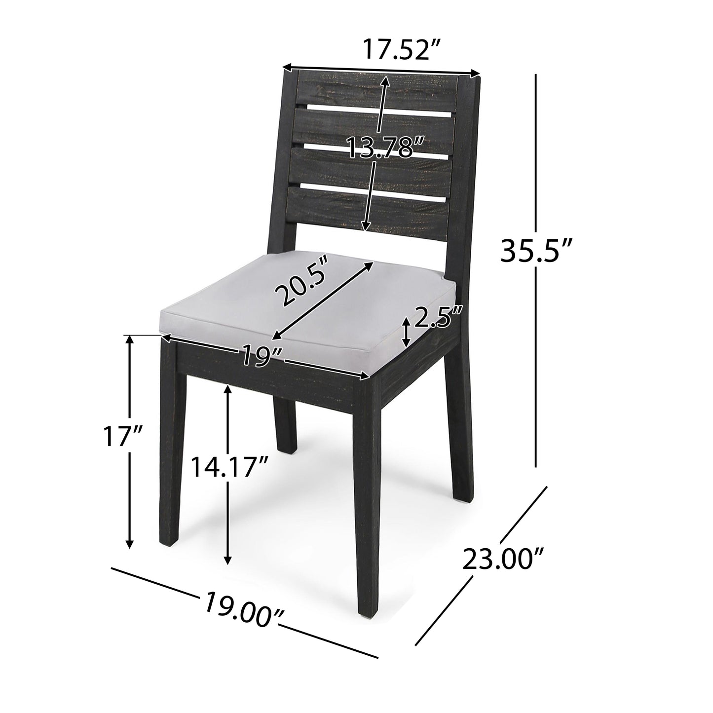 Outdoor Acacia Wood Armless Dining Chair with Cushions (Set of 2) , Sandblasted Dark Gray + Light Gray