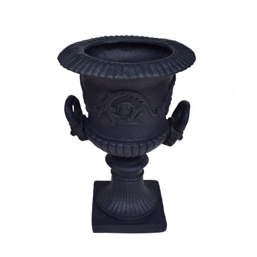 18.75 in. W x 28.25 in. H Concrete Garden Urn Planter in Black