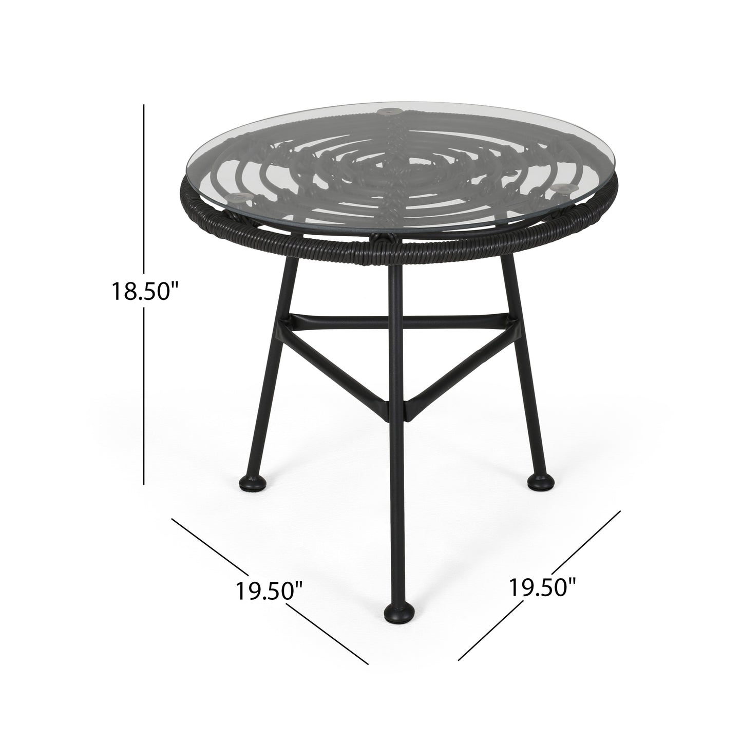 Orlando Outdoor Glass Top Faux Rattan Side Table,Tempered Glass Top End Table for Balcony Porch Deck