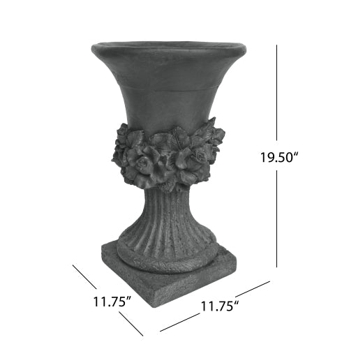11.75 in. W x 19.5 in. H Gray Garden Urn Planter, Lightweight Concrete Plant Planter, Antique-Inspired Design