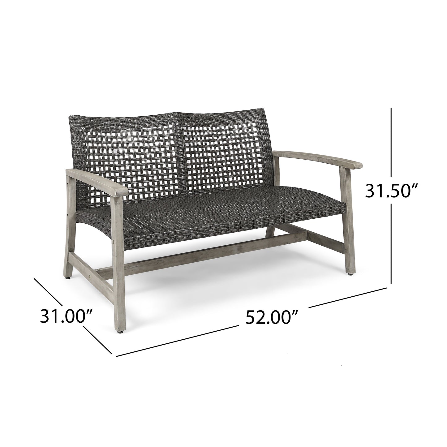 HAMPTON Outdoor Acacia Wood Wicker Loveseat, Patio Furniture Conversation Set for Backyard
