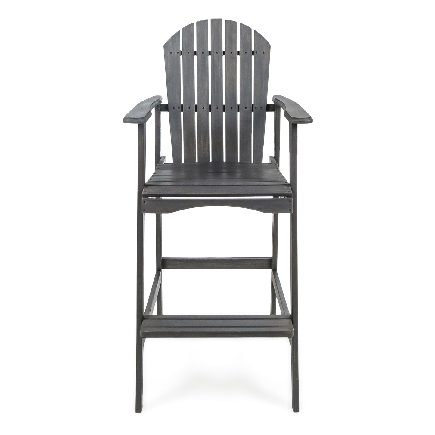 Outdoor Acacia Wood Adirondack Barstools, Set of 2, Dark Gray