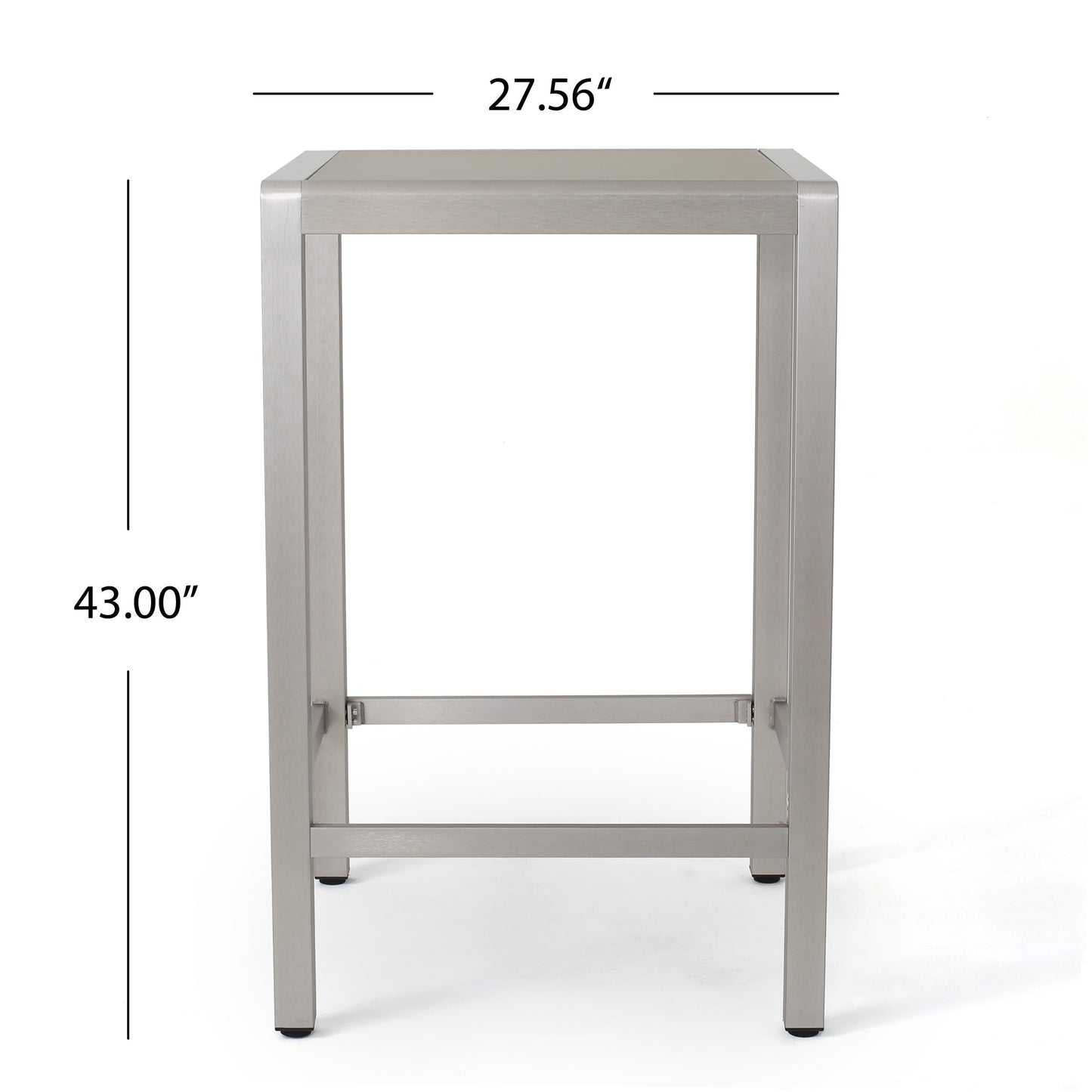 43" Outdoor Aluminum Frame Bar Table with Glass Table Top, Grey Finish