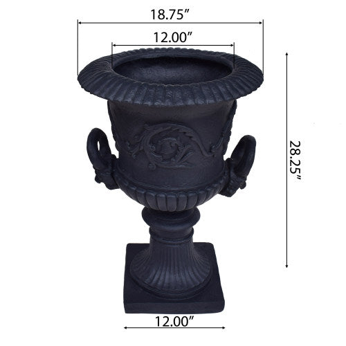 18.75 in. W x 28.25 in. H Concrete Garden Urn Planter in Black