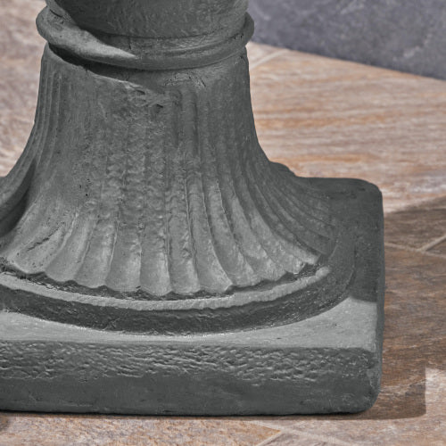 18.75 in. W x 28.25 in. H Black Lightweight Concrete Garden Urn Planter, Roman Design with Botanical Accents