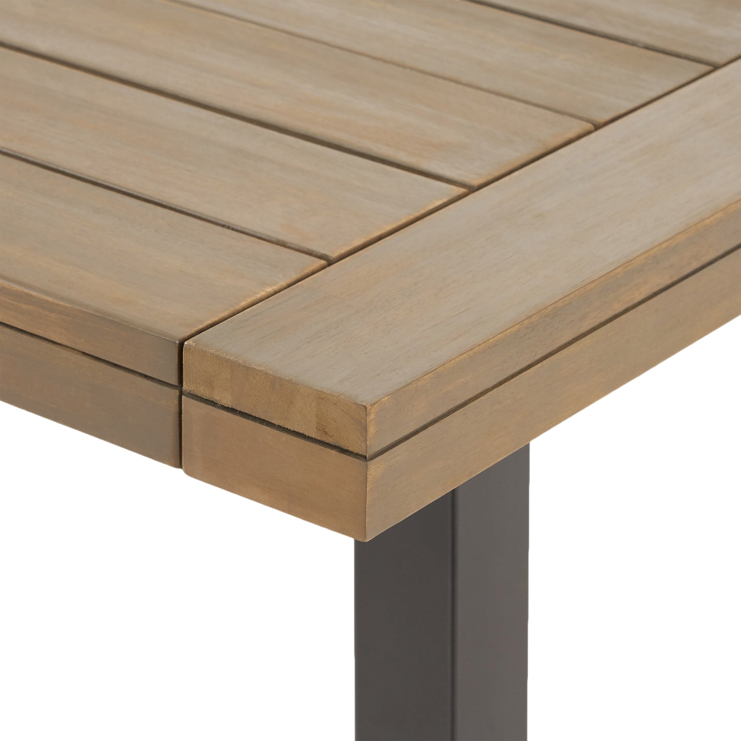 Outdoor Acacia Wood Dining Table,Grey/Rustic Metal