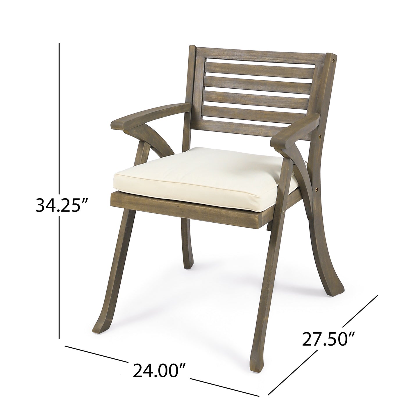 Helen Outdoor Acacia Wood Dining Chair, Gray and Crème(Set of 2)