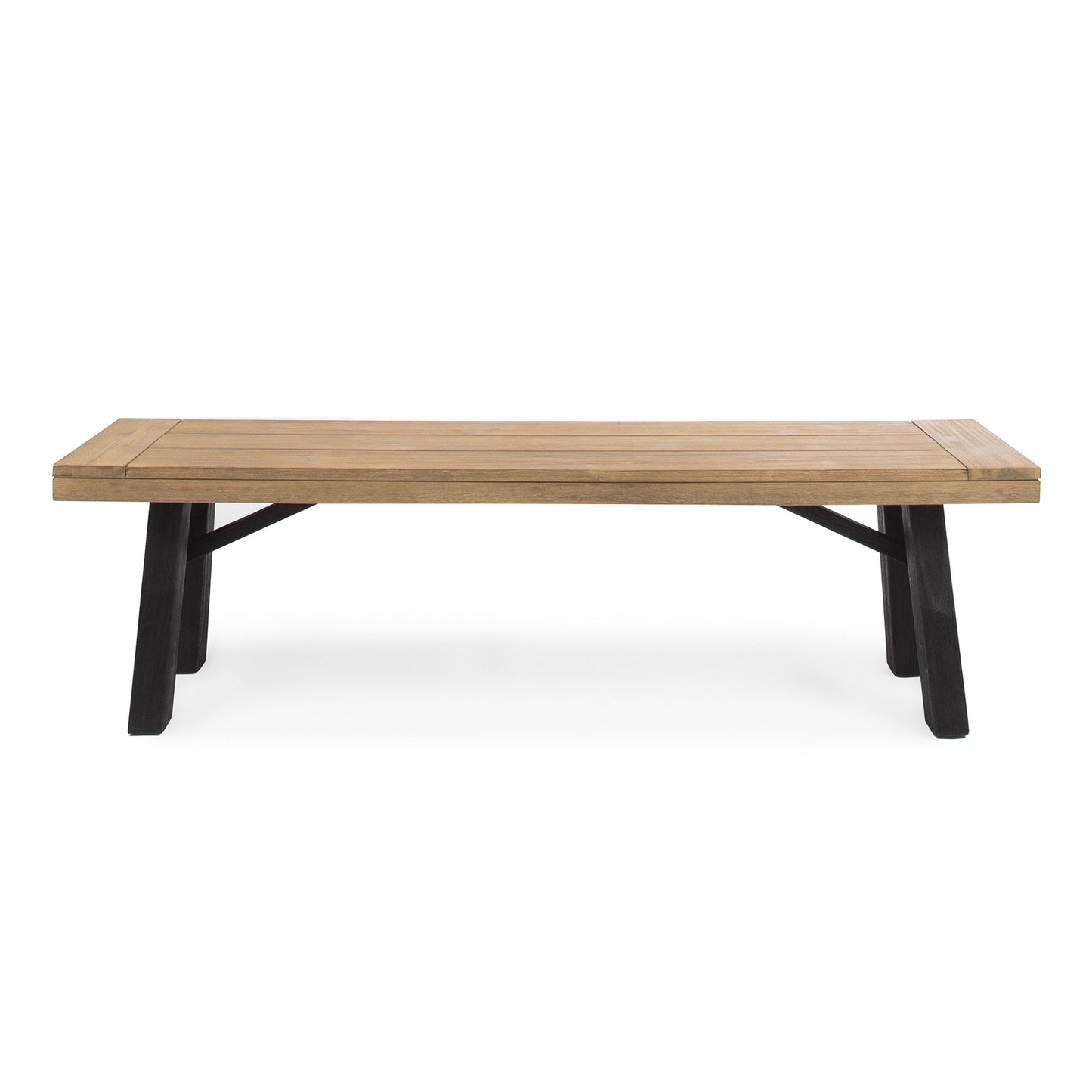 Outdoor Bench with Slat Panel Design and Acacia Wood Frame, Natural and Grey