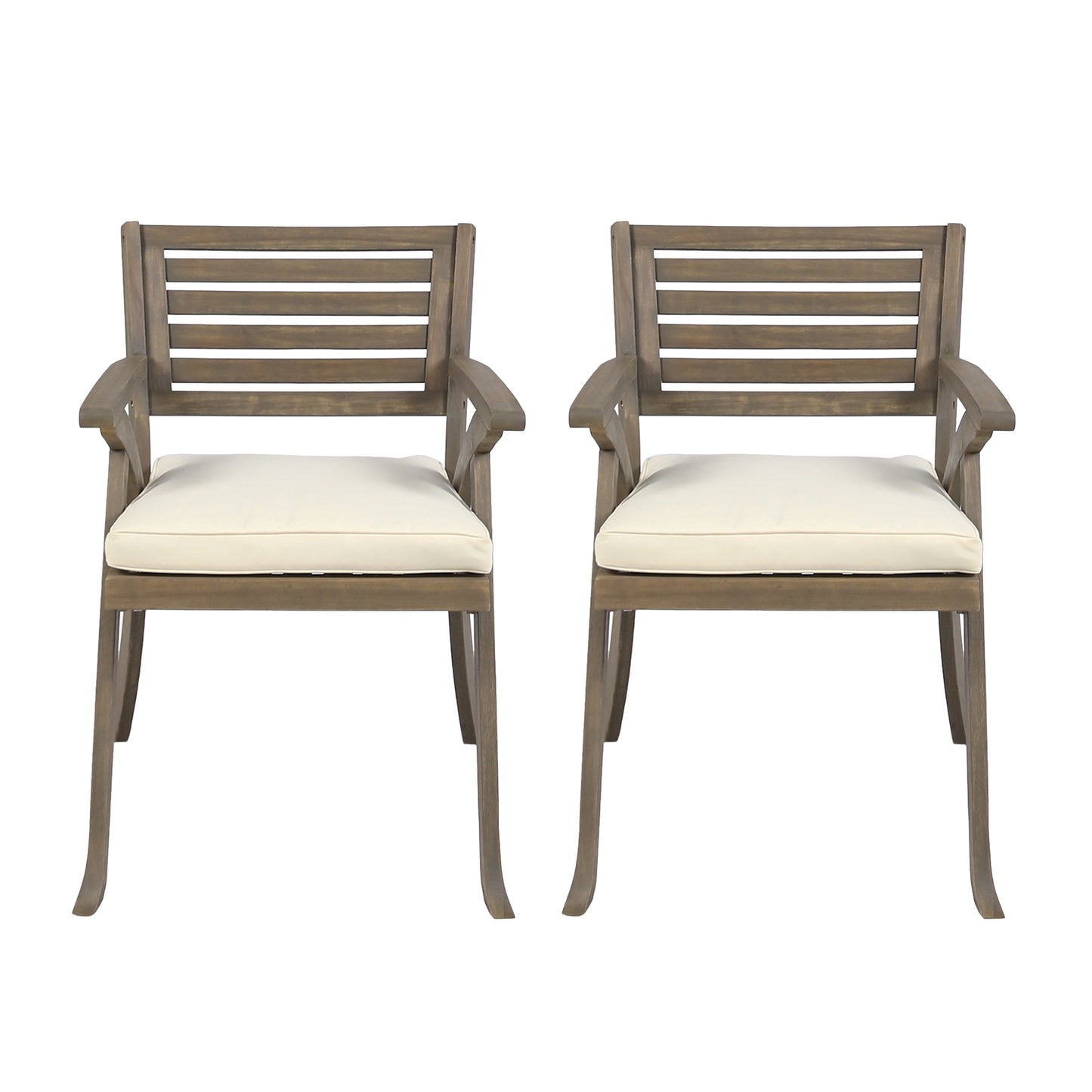 Helen Outdoor Acacia Wood Dining Chair, Gray and Crème(Set of 2)