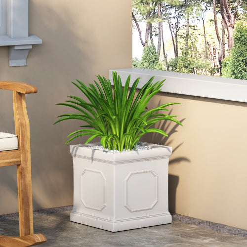 13.75 in. Antique White Lightweight Concrete MgO Floor Planter, Faux-Stone Appearance for Flowers, Herbs and Vegetables
